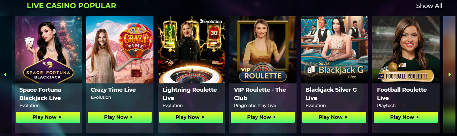 Section de casino en direct très populaire sur Space Fortuna Casino