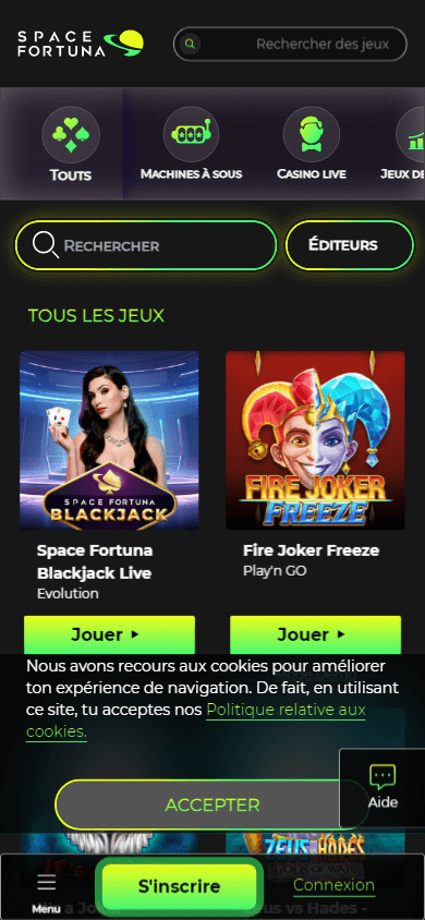 Application mobile du casino Space Fortuna