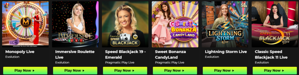 Top des jeux en direct disponibles sur Space Fortuna casino