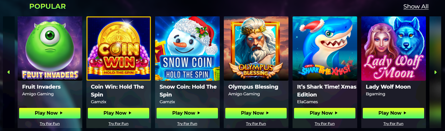 les jeux les plus appréciés sur le casino Space Fortuna