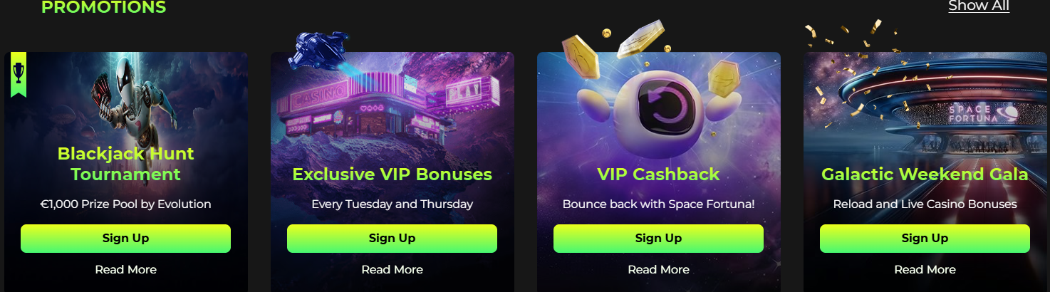 Promotions de Space Fortuna casino et statuts de fidélité